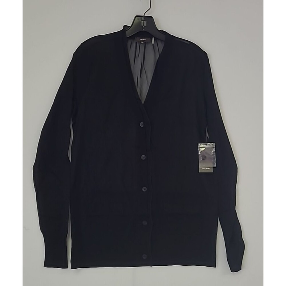 Vera Wang Knit Cardigan w/ Chiffon Back Detail Button Down 100% Cotton L NWT